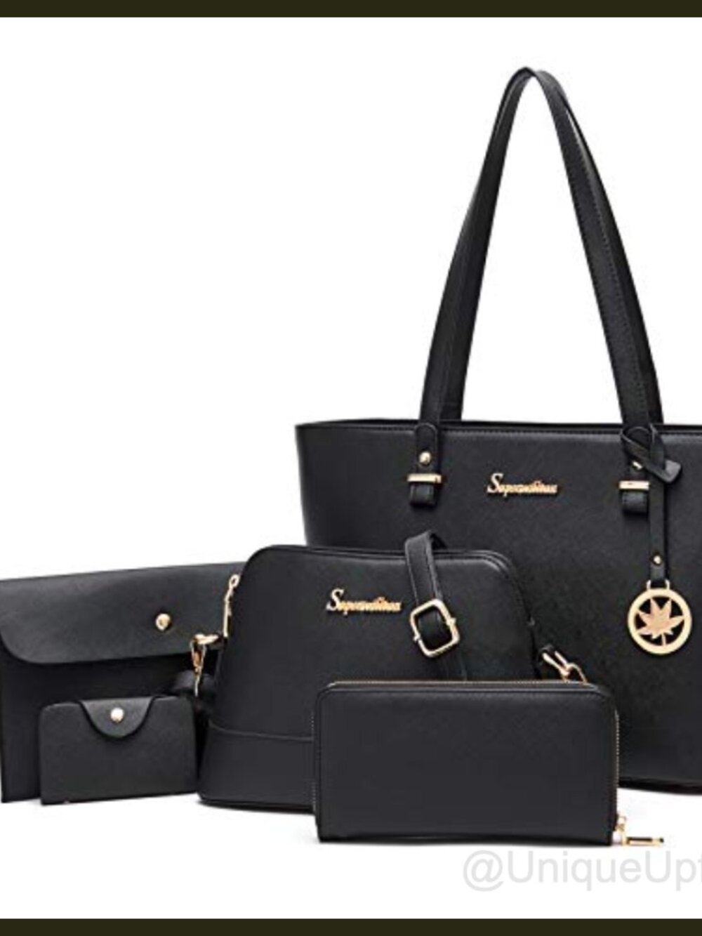 Faux Leather Satchel Tote Bag Set 5pc Shoulder Work Purse